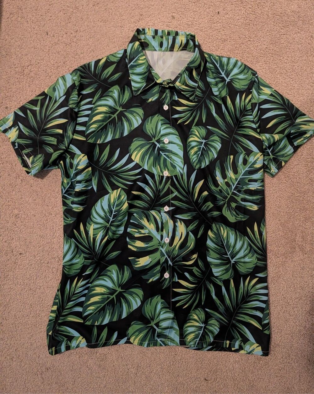 Button up mens shirt size XL Monstera Leaf Pattern polyester no tags - Picture 1 of 3